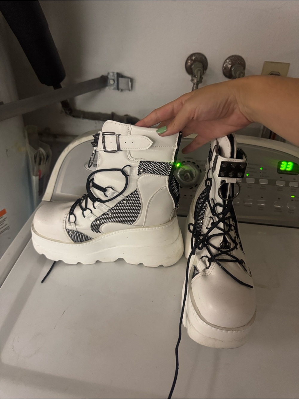 White Platform Lace-Up Ankle Rave Boots